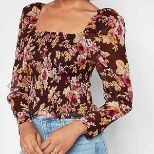 EXPRESS Floral Square Neck Smocked Body Top